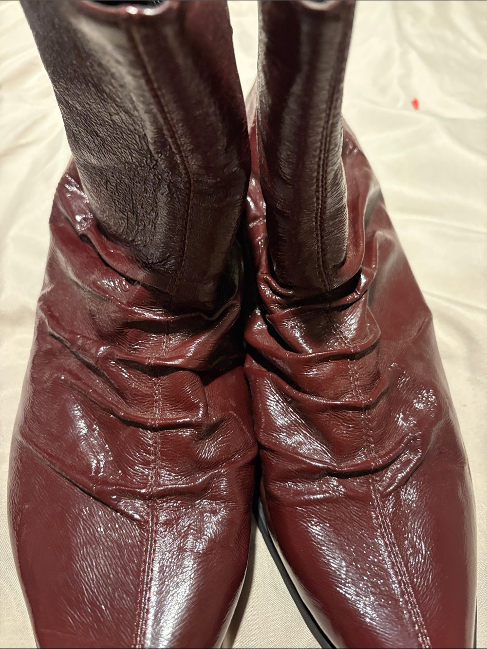 Olivia Miller Burgundy Patent Leather Ankle Booties with Rear Zipper wine color - Picture 2 of 6